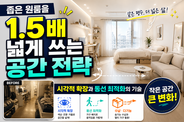 좁은 원룸을 1.5배 넓게 쓰는 공간 전략: 시각적 확장과 동선 최적화의 기술