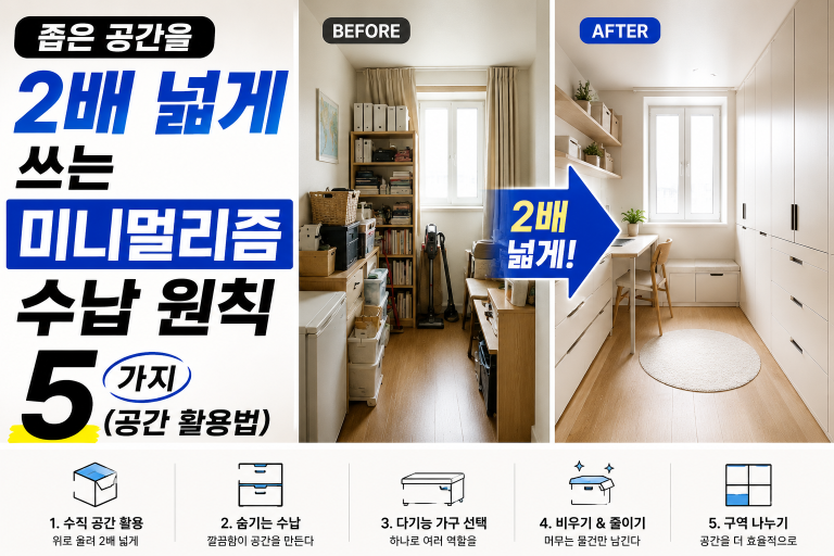 좁은 공간을 2배 넓게 쓰는 미니멀리즘 수납 원칙 5가지 (공간 활용법)
